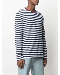 weißes und dunkelblaues horizontal gestreiftes Langarmshirt von Hilfiger Collection