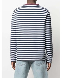 weißes und dunkelblaues horizontal gestreiftes Langarmshirt von Hilfiger Collection