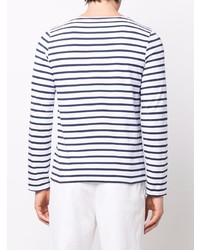 weißes und dunkelblaues horizontal gestreiftes Langarmshirt von Saint James