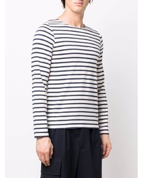 weißes und dunkelblaues horizontal gestreiftes Langarmshirt von Saint James