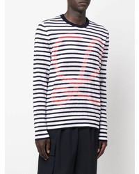 weißes und dunkelblaues horizontal gestreiftes Langarmshirt von Loewe