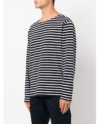 weißes und dunkelblaues horizontal gestreiftes Langarmshirt von Alex Mill