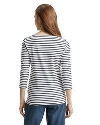 weißes und dunkelblaues horizontal gestreiftes Langarmshirt von Tom Tailor