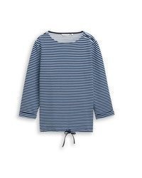 weißes und dunkelblaues horizontal gestreiftes Langarmshirt von Tom Tailor