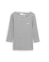 weißes und dunkelblaues horizontal gestreiftes Langarmshirt von Tom Tailor