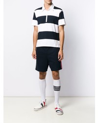 weißes und dunkelblaues horizontal gestreiftes Polohemd von Thom Browne