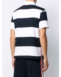 weißes und dunkelblaues horizontal gestreiftes Polohemd von Thom Browne