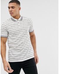 weißes und dunkelblaues horizontal gestreiftes Polohemd von Burton Menswear