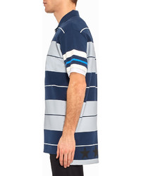 weißes und dunkelblaues horizontal gestreiftes Polohemd von Givenchy