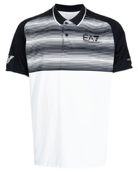 weißes und dunkelblaues horizontal gestreiftes Polohemd von Ea7 Emporio Armani