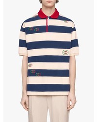 weißes und dunkelblaues horizontal gestreiftes Polohemd von Gucci