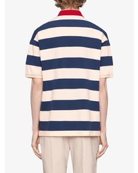 weißes und dunkelblaues horizontal gestreiftes Polohemd von Gucci