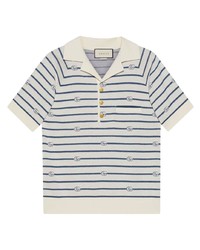 weißes und dunkelblaues horizontal gestreiftes Polohemd von Gucci