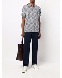 weißes und dunkelblaues horizontal gestreiftes Polohemd von Missoni