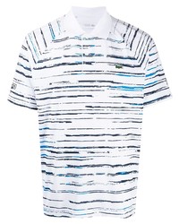 weißes und dunkelblaues horizontal gestreiftes Polohemd von Lacoste