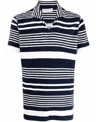 weißes und dunkelblaues horizontal gestreiftes Polohemd von Orlebar Brown