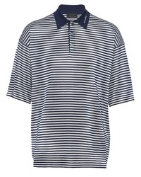 weißes und dunkelblaues horizontal gestreiftes Polohemd von Prada