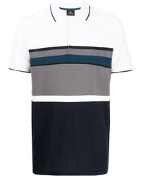 weißes und dunkelblaues horizontal gestreiftes Polohemd von PS Paul Smith