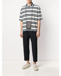 weißes und dunkelblaues horizontal gestreiftes Polohemd von Jil Sander