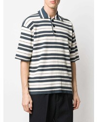 weißes und dunkelblaues horizontal gestreiftes Polohemd von Jil Sander