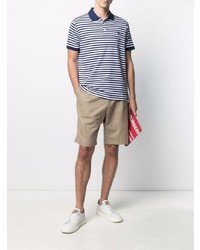 weißes und dunkelblaues horizontal gestreiftes Polohemd von Polo Ralph Lauren