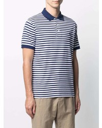 weißes und dunkelblaues horizontal gestreiftes Polohemd von Polo Ralph Lauren