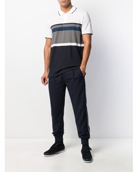 weißes und dunkelblaues horizontal gestreiftes Polohemd von PS Paul Smith