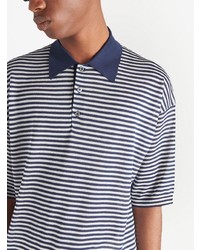 weißes und dunkelblaues horizontal gestreiftes Polohemd von Prada