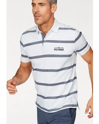 weißes und dunkelblaues horizontal gestreiftes Polohemd von Tommy Hilfiger