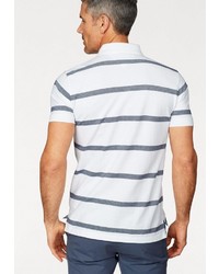 weißes und dunkelblaues horizontal gestreiftes Polohemd von Tommy Hilfiger