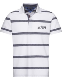 weißes und dunkelblaues horizontal gestreiftes Polohemd von Tommy Hilfiger