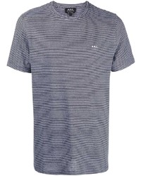 weißes und dunkelblaues horizontal gestreiftes T-Shirt mit einem Rundhalsausschnitt von A.P.C.