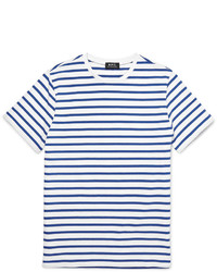 weißes und dunkelblaues horizontal gestreiftes T-Shirt mit einem Rundhalsausschnitt von A.P.C.