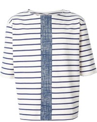 weißes und dunkelblaues horizontal gestreiftes T-Shirt mit einem Rundhalsausschnitt von Antonio Marras