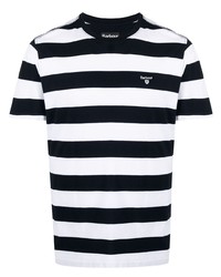 weißes und dunkelblaues horizontal gestreiftes T-Shirt mit einem Rundhalsausschnitt von Barbour