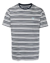 weißes und dunkelblaues horizontal gestreiftes T-Shirt mit einem Rundhalsausschnitt von Barbour