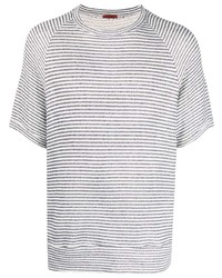 weißes und dunkelblaues horizontal gestreiftes T-Shirt mit einem Rundhalsausschnitt von Barena