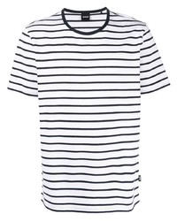 weißes und dunkelblaues horizontal gestreiftes T-Shirt mit einem Rundhalsausschnitt von BOSS