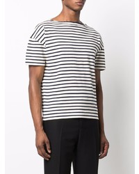 weißes und dunkelblaues horizontal gestreiftes T-Shirt mit einem Rundhalsausschnitt von Saint Laurent