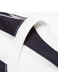 weißes und dunkelblaues horizontal gestreiftes T-Shirt mit einem Rundhalsausschnitt von Burberry