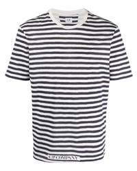 weißes und dunkelblaues horizontal gestreiftes T-Shirt mit einem Rundhalsausschnitt von C.P. Company