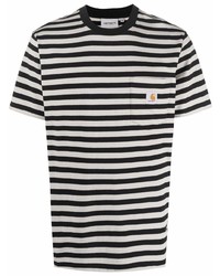 weißes und dunkelblaues horizontal gestreiftes T-Shirt mit einem Rundhalsausschnitt von Carhartt WIP