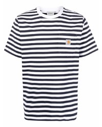 weißes und dunkelblaues horizontal gestreiftes T-Shirt mit einem Rundhalsausschnitt von Carhartt WIP