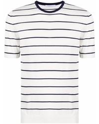 weißes und dunkelblaues horizontal gestreiftes T-Shirt mit einem Rundhalsausschnitt von Cenere Gb
