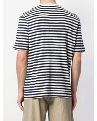 weißes und dunkelblaues horizontal gestreiftes T-Shirt mit einem Rundhalsausschnitt von Folk