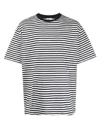weißes und dunkelblaues horizontal gestreiftes T-Shirt mit einem Rundhalsausschnitt von Closed