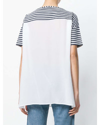 weißes und dunkelblaues horizontal gestreiftes T-Shirt mit einem Rundhalsausschnitt von Fay