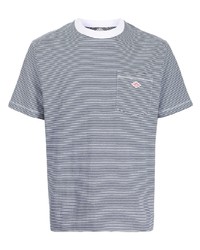 weißes und dunkelblaues horizontal gestreiftes T-Shirt mit einem Rundhalsausschnitt von Danton