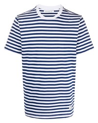 weißes und dunkelblaues horizontal gestreiftes T-Shirt mit einem Rundhalsausschnitt von Department 5