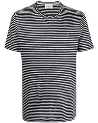 weißes und dunkelblaues horizontal gestreiftes T-Shirt mit einem Rundhalsausschnitt von Dondup